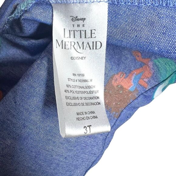 Disney The Little Mermaid Toddler Dress 3T Blue Chambray Ruffle Sleeve Ariel Mer - Picture 6 of 9